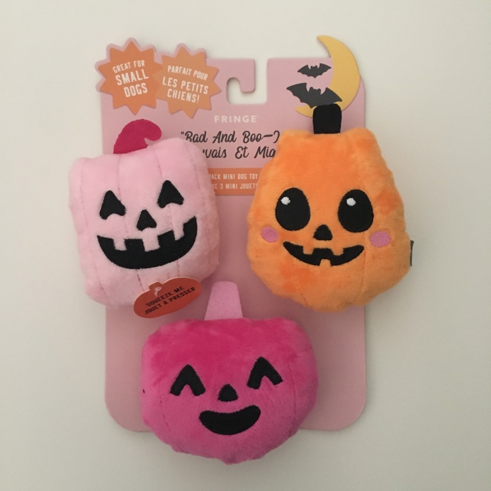 Dog Toys 3 Plush Halloween Pumpkins Squeakers “Bad and Boo-jee” NEW | Fringe